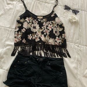 PacSun LA Hearts Floral Lace Tank with Fringe